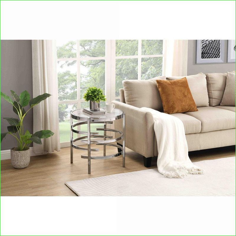 Table basse moderne en chrome-argent avec plateau en pierre frittée, facile à nettoyer et à assembler rapidement