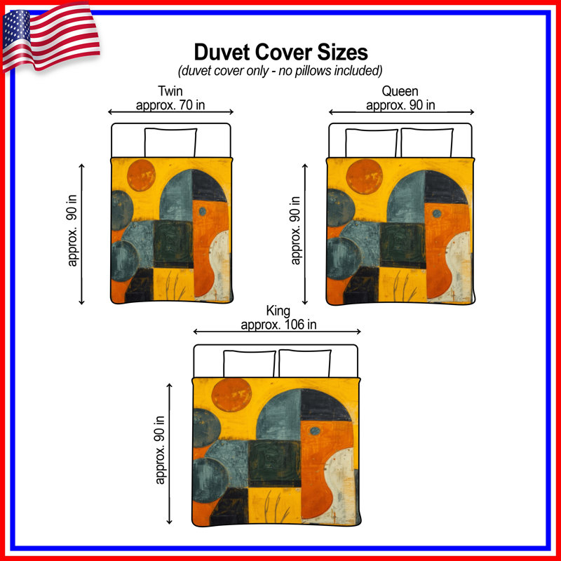 Yellow Geometric Abstract Composition Duvet Covers, Queen