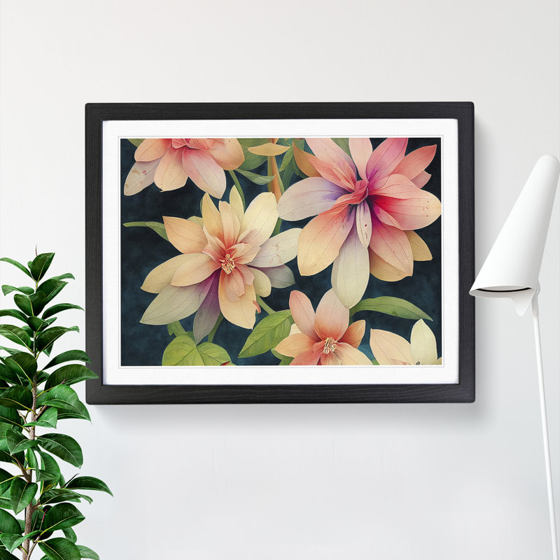 Dreamlike Watercolour Flowers - Single Picture Frame Painting, 46cm H x 64cm W x 2cm D, Black