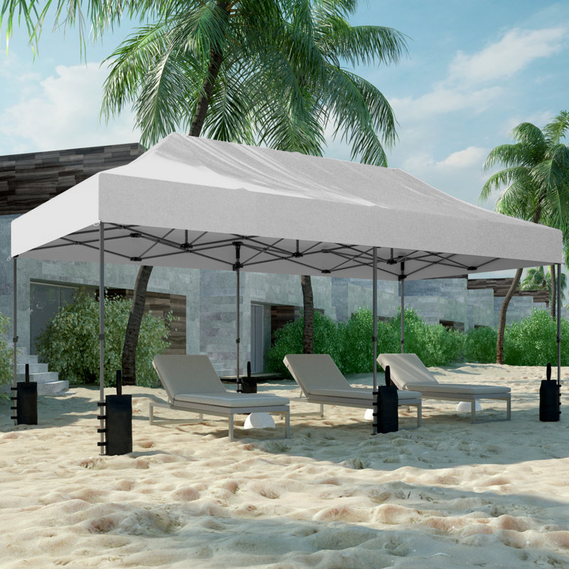 20 Ft. W X 10 Ft. D Steel Pop-Up Canopy With Weights, White