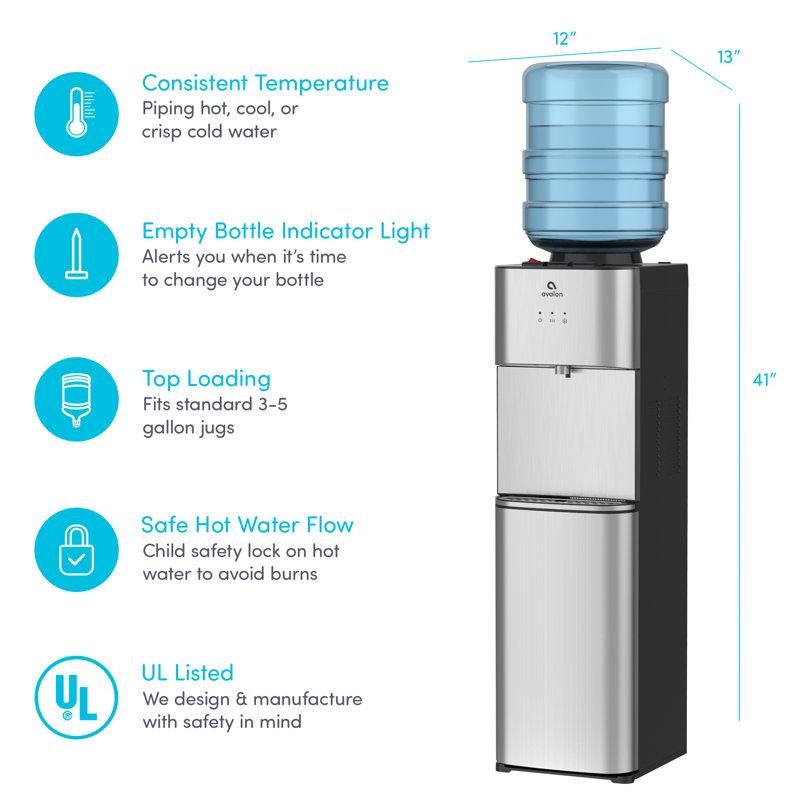 Distributeur d'eau électrique autoportant à eau froide, chaude et tiède Avalon