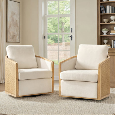 Espoir 30.25'' W Modern Farmhouse Rattan Swivel Chair with Fully Assembled