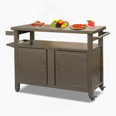Grill Carts Outdoor Storage Cabinet With Wheels, Brown