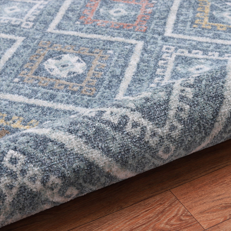 Machine Washable Alden Blue/Ivory Rug, Rectangle 5' x 8'
