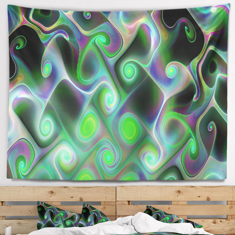 Tapisserie abstraite fractale vert foncé, H 50 po x l 60 po