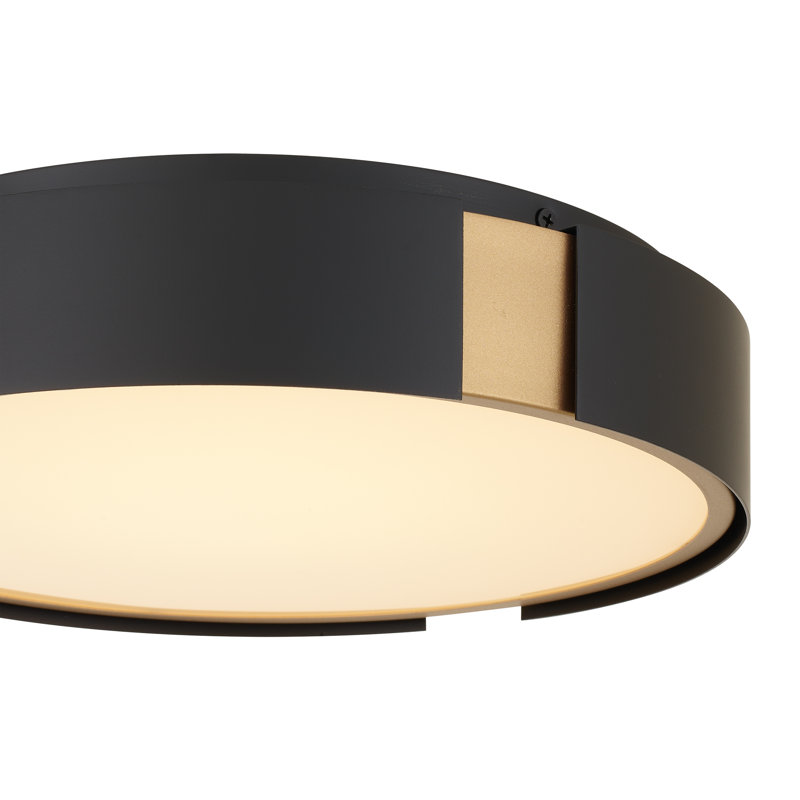 Plafonnier encastré 13 po à DEL noir mat avec détails en laiton, H 3 po x l 13 po x P 13 po