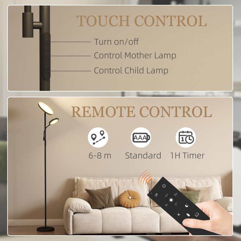 175cm Black LED Torchiere Floor Lamp