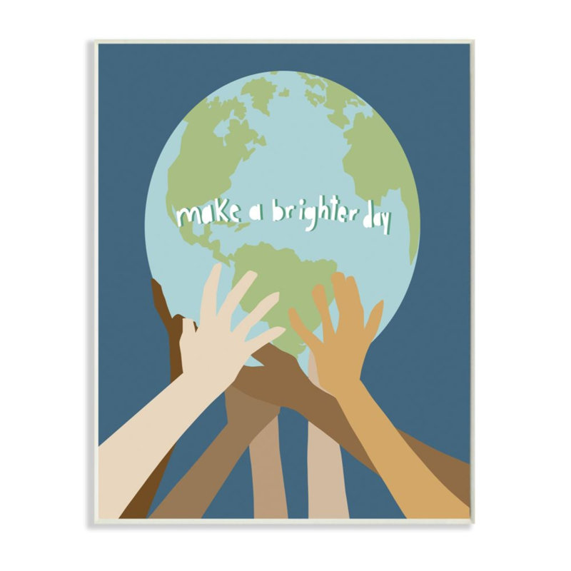«Brighter Day Expression Diverse Hands Hold Earth» par Jen Bucheli - impression d'art graphique, H 15 po x l 10 po x P 0,5 po