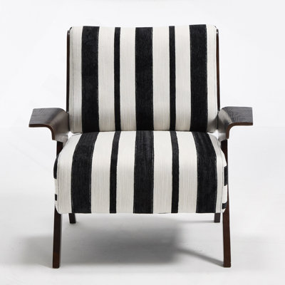 Fauteuil moderne avec accoudoirs élargis, pieds en bois massif. Confortable, idéal pour la lecture, le salon, la chambre à coucher ou le bureau. Motif à rayures. (Un seul exemplaire)