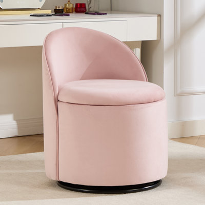 Large Hidden Storage 360° Swivel Upholstered Vanity Stool with Backrest