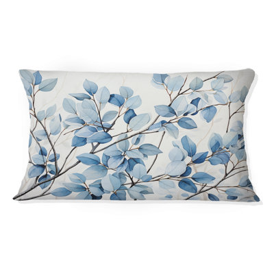 Coussin décoratif à motif de feuilles bleues et grises