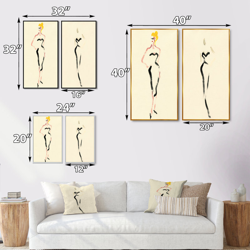 «Fashion Woman», impression sur toile 2 pièces, H 32 po x l 32 po x P 1 po, Cadre flottant doré