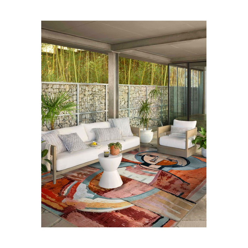 Tapis lavable multicolore à motif abstrait pastel, Carré 3 pi 3 po