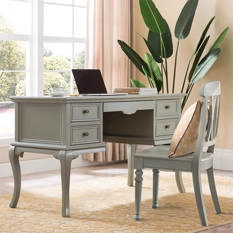 White Rectangular Solid  Wood desk