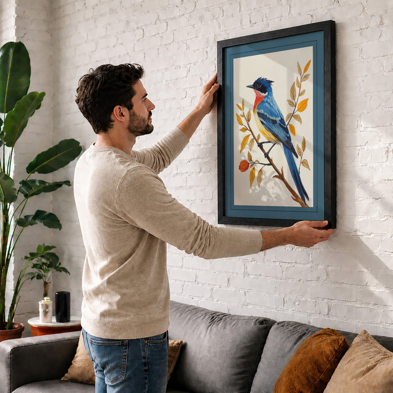 Kingfisher On Golden Branch Botanical - Print, A1 - 84.1 x 59.4 cm, Oak