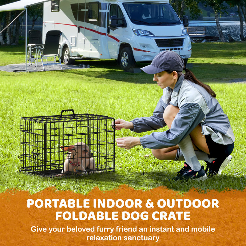 La cage pour chien à portes doubles améliorée comprend un panneau de séparation, H 18,5 po x l 24 po x P 16,5 po