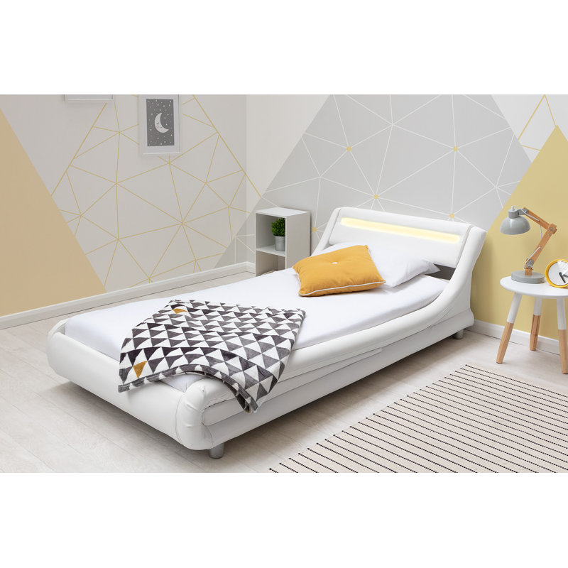 Arine Upholstered Bed with Mattress, Single (3'), White, Single Pocket Sprung Memory