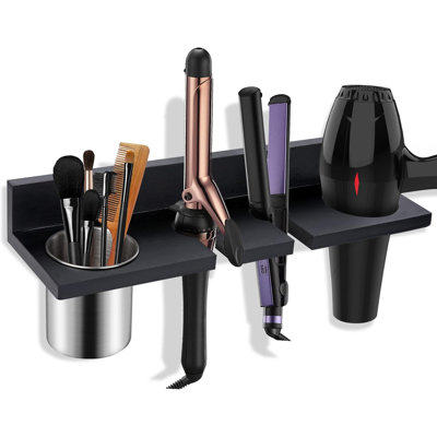 Hair Tool Organizer Wall Mounted  Wooden Hair Dryer Holder, Blow Dryer Holder For Bathroom,Black -  17 Stories, 98187521D17744D89FB9DA97297866AA