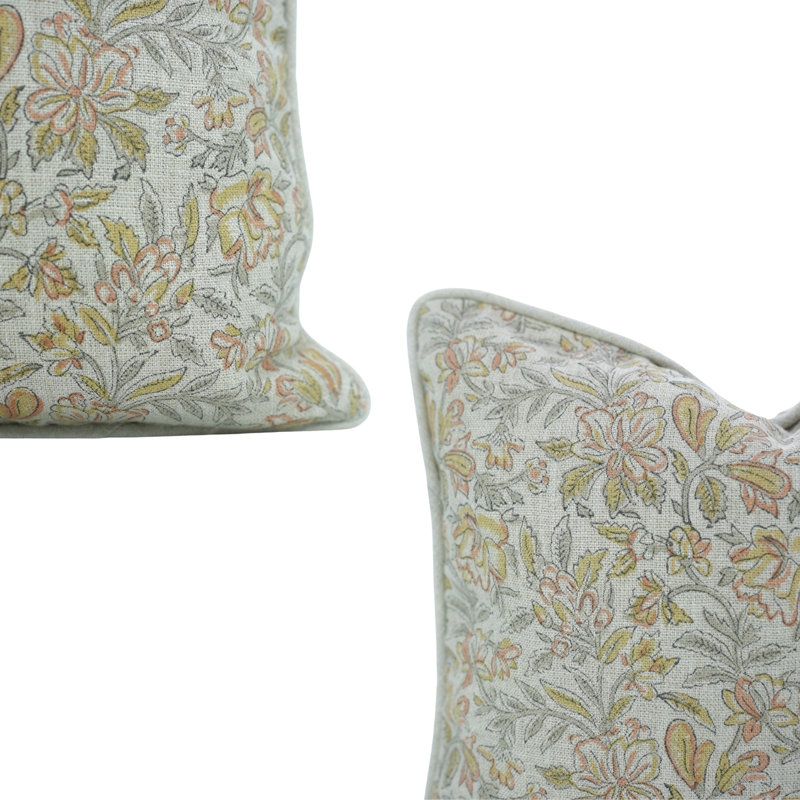 Housse de coussin en lin fabriquée à la main avec une bordure de passepoil élégante - Qudrat, Carré 24 po