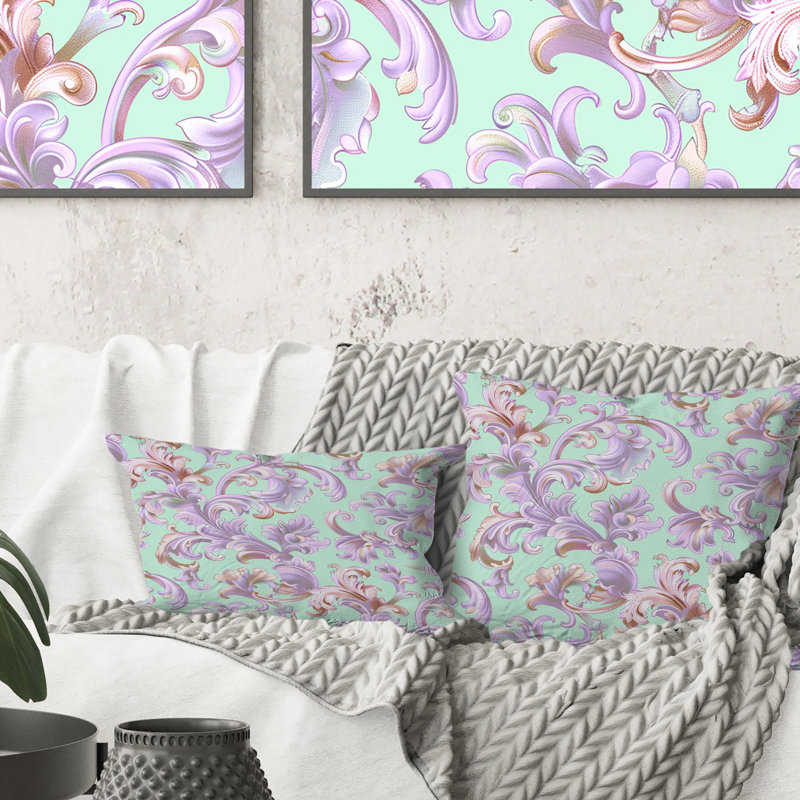Coussin lombaire mauve, bleu et floral