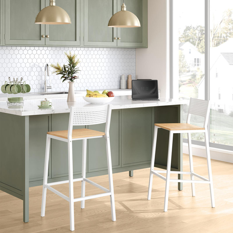 Counter Stool with Metal Frame, Oak Beige/White, 2