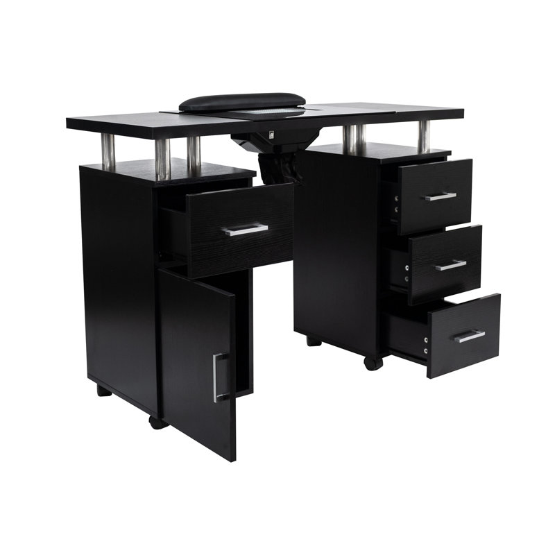 Table d'artisanat en verre 8,99 "x 20,99" avec roues, Noir