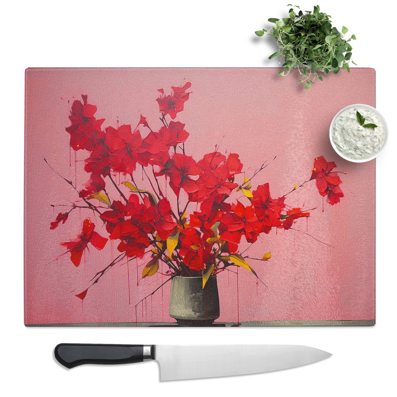 Floral Art Minimalism No.2  Glass Chopping Board