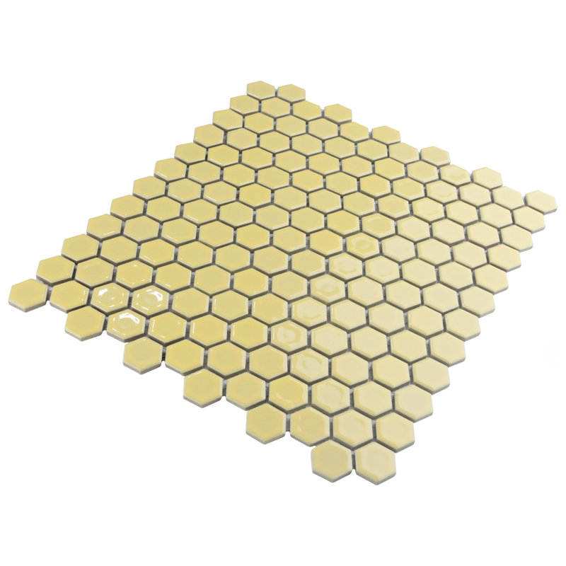 Hudson 1" x 1" Porcelain Honeycomb Mosaic Wall & Floor Tile, Vintage Yellow