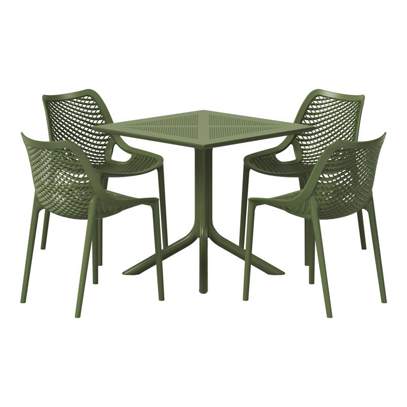 4-Person Outdoor Square Dining Set, Green
