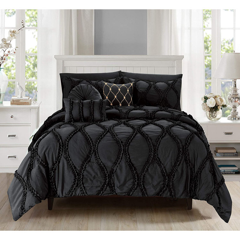Mocassi 10pc Infinity Geometric Shapes Comforter, Black