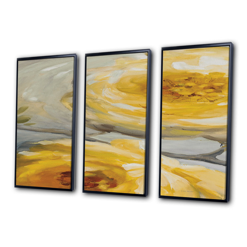«Sunshine Yellow Flower III», ensemble d'art mural sur toile encadré 3, H 28 po x l 36 po x P 1 po, Cadre noir