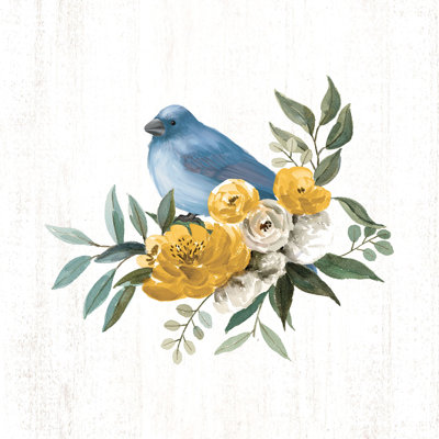 Blue Bird On Yellow Half Wreath - Wrapped Canvas Painting