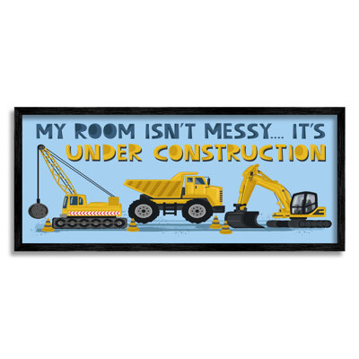 «My Room's Under Construction Kids», panneau jaune véhicules par Lisa Perry White boutons - Impression sur toile