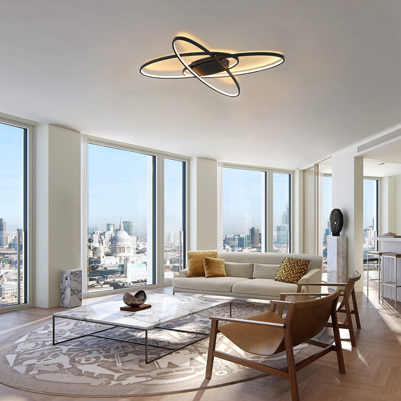 LED ceiling light 3-light Dimmable Modern Oval design with remote control Haak 85cm, Black