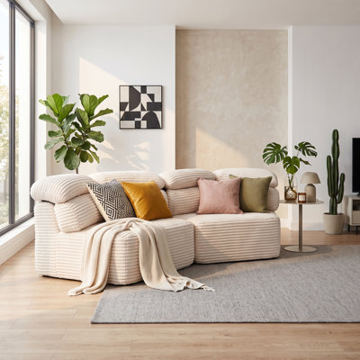 Ensemble de chaises longues 2 pièces en velours côtelé moderne de 53 po, canapés enveloppants à conception pentagonale, chaises d'appoint modulaires avec 6 coussins, mousse en forme de nuage et sièges à ressorts