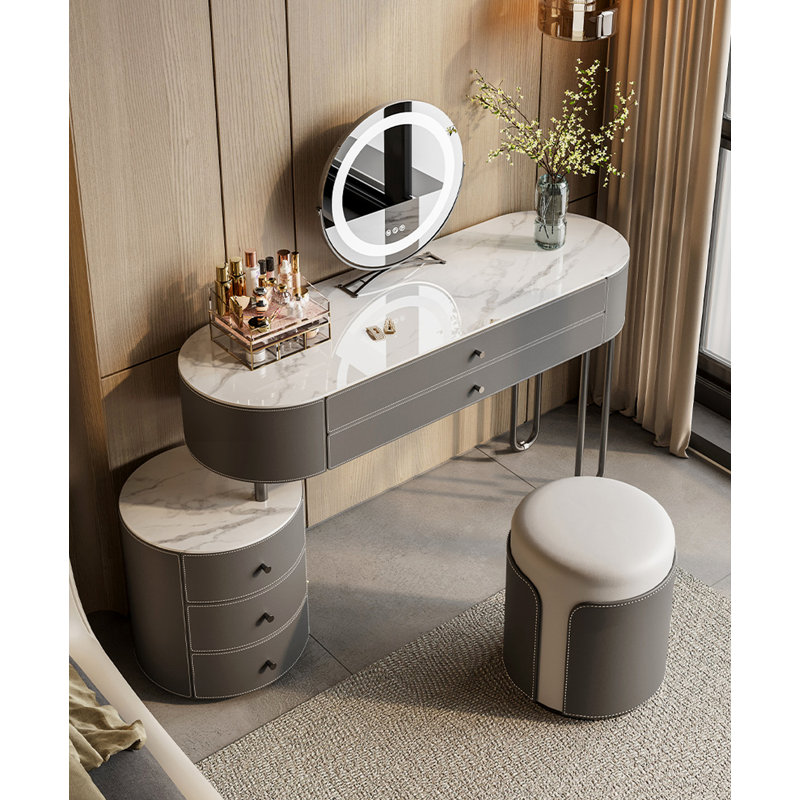 Bureau de table en pierre frittée de qualité supérieure avec armoire de rangement
