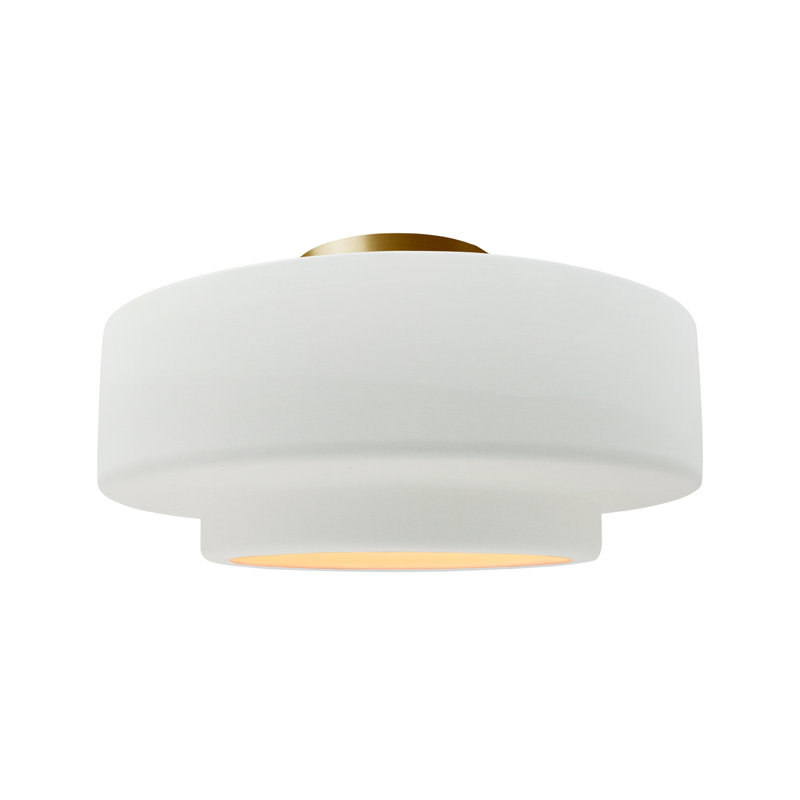 Plafonnier semi-encastré Radiance, H 8 po x l 16,5 po x P 16,5 po, Laiton brossé, Blanc brillant / blanc brillant