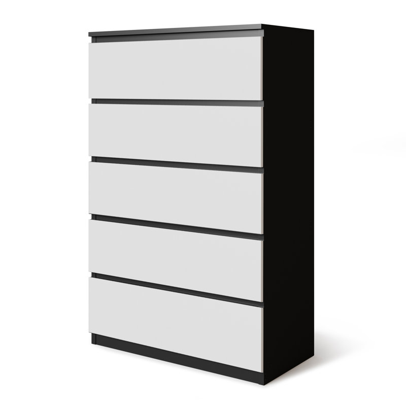 Baptistine 70cm W 5 - Drawer Chest of Drawers, Black/White