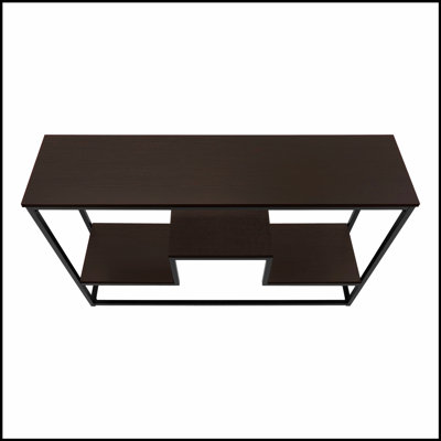 Table d'appoint de canapé contemporaine étroite avec base en métal durable et plateau en stratifié brun pour les espaces de vie modernes