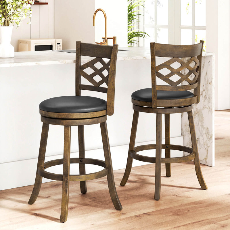 Ensemble de 2 tabourets de 31 po de hauteur avec structure en bois d'hévéa, siège rembourré et repose-pieds, 2, 31
