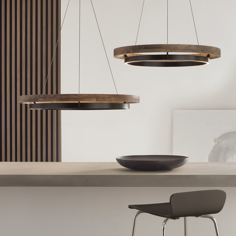 Grace 1 - Light LED Chandelier, Matte Black, Weathered Oak, 3.5" H x 30" W x 30" D