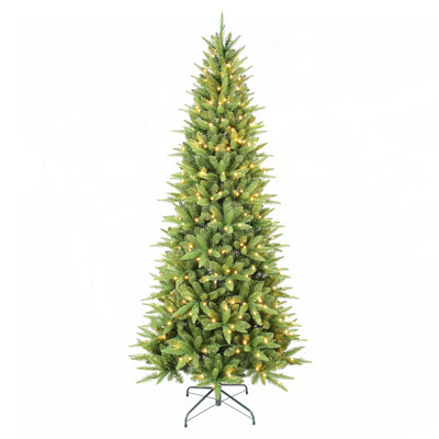8FT Slim Christmas Tree with 500 Warm White LED Lights 1612 PE AND PVC Tips, Space-Saving Hinged Design, Easy Setup, Sturdy Metal Stand