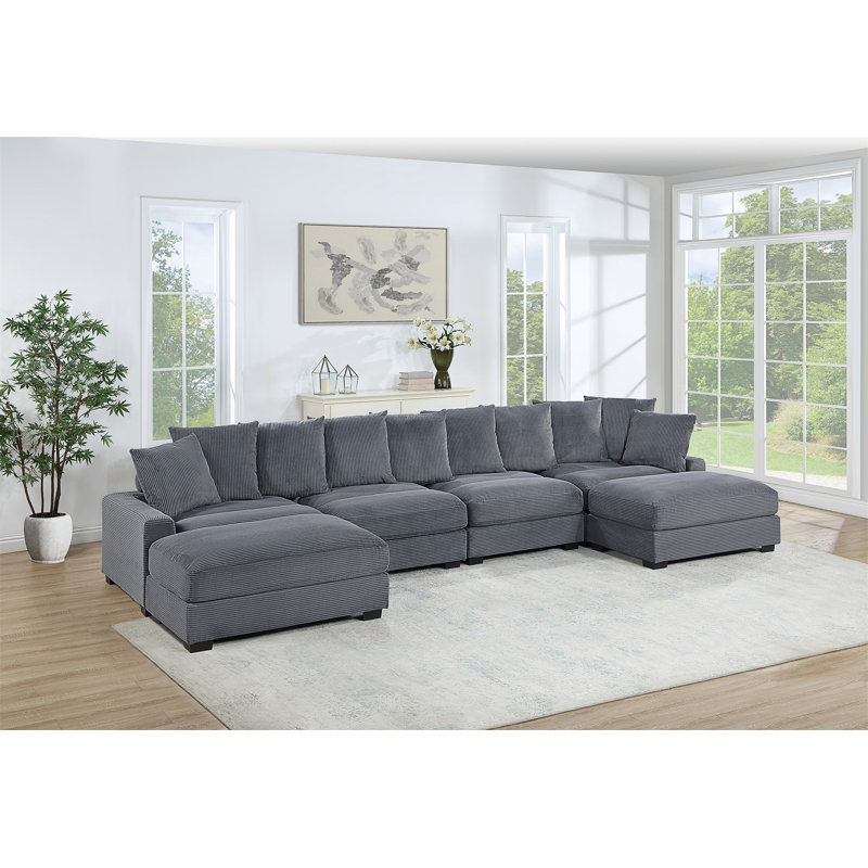 Canapé modulaire Vandrellis, Velours côtelé gris foncé