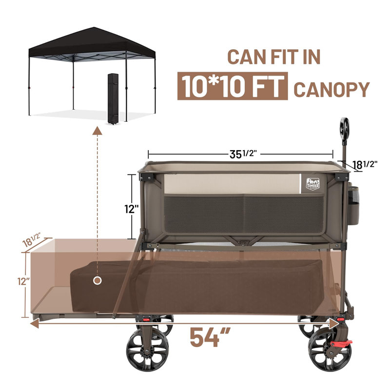 Wagon pliant à grande capacité 400L avec freins, Tanné