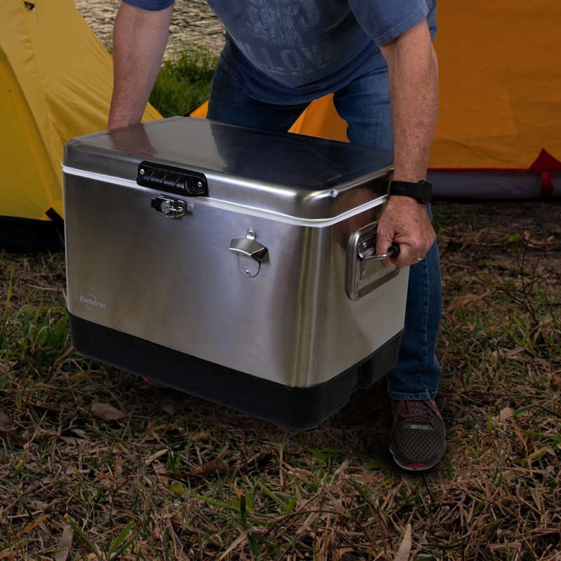 Stainless Steel and Black 51L Ice Chest Cooler with Bottle Opener