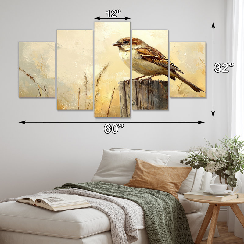 «Old Sparrow Bird On A Fence Post II - Bird Wall Art», ensemble de décorations murales modernes
