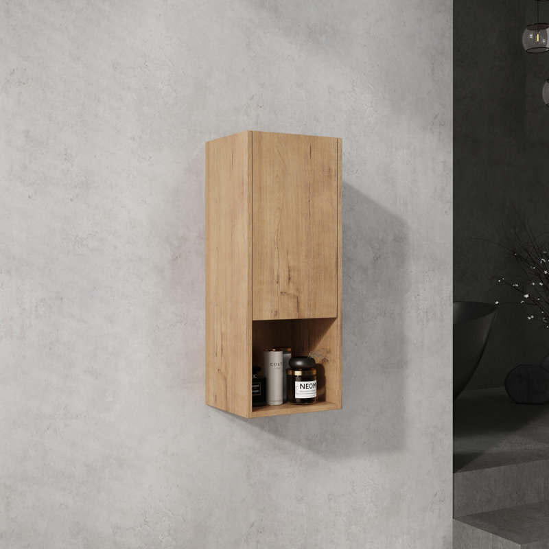 12" Bathroom Side Cabinet,Soft Close Doors,Float Mounting Design,Imitative Oak, Imitative Oak