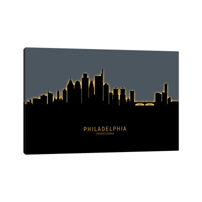 Philadelphia Skyline Glow Orange by Michael Tompsett - Wrapped Canvas Print