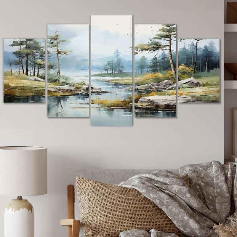  «Suède Serenity Lake II - impression sur toile de paysages - 5 panneaux