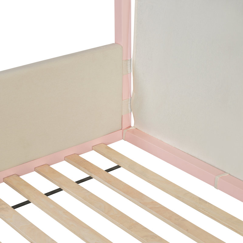 Lits à baldaquin rose doux, cadre en bois aggloméré simple, chambre à coucher moderne pour la maison